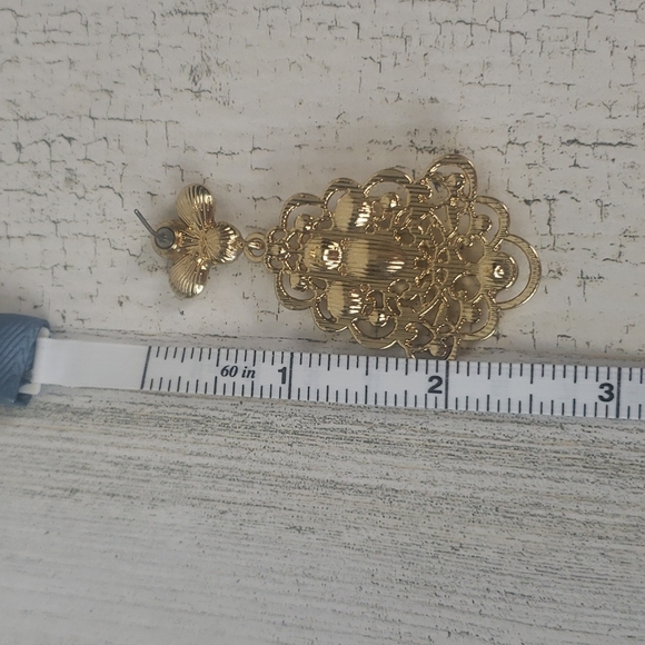 Chandelier drop clear goldtone pierced earrings bridal or special occasion - Picture 2 of 5